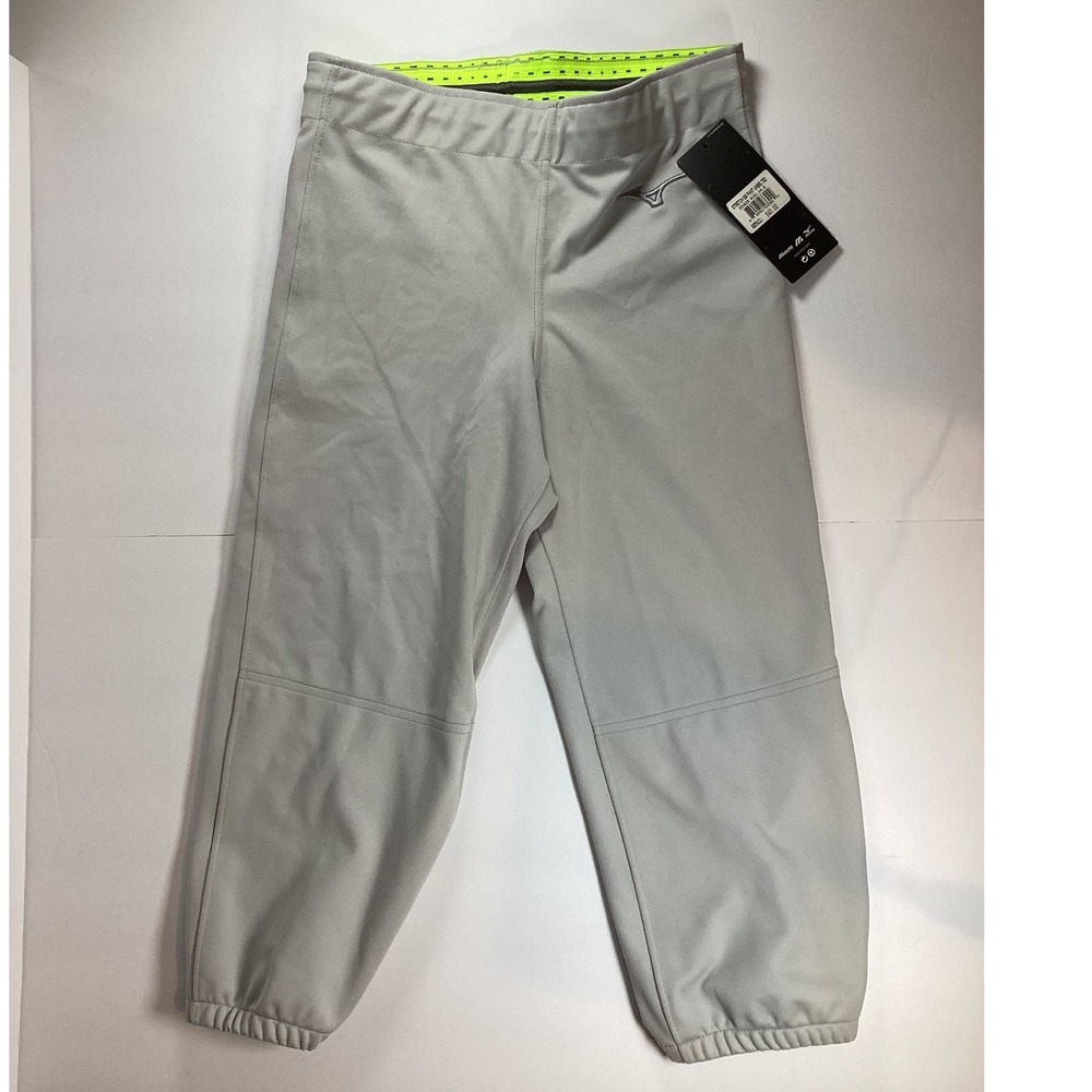 NWT Wmn's Mizuno Stretch SB Pant Unbelted Size Small Grey w/ neon green liner